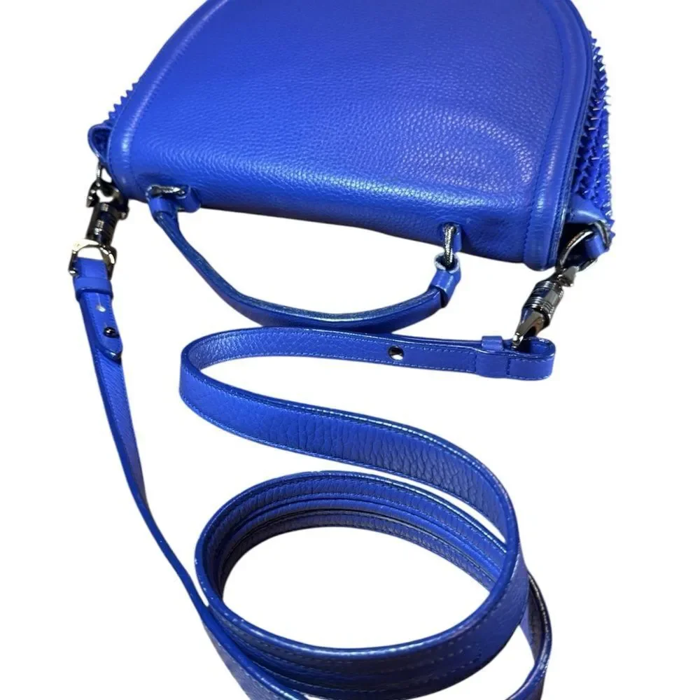 CHRISTIAN LOUBOUTIN Blue Leather Panettone Spiked Messenger Crossbody Bag